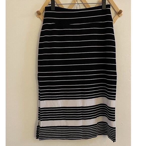 Athleta Skirt Women's Small Black White Stripes Oceana Midi Side Slit Activewear - Picture 2 of 6